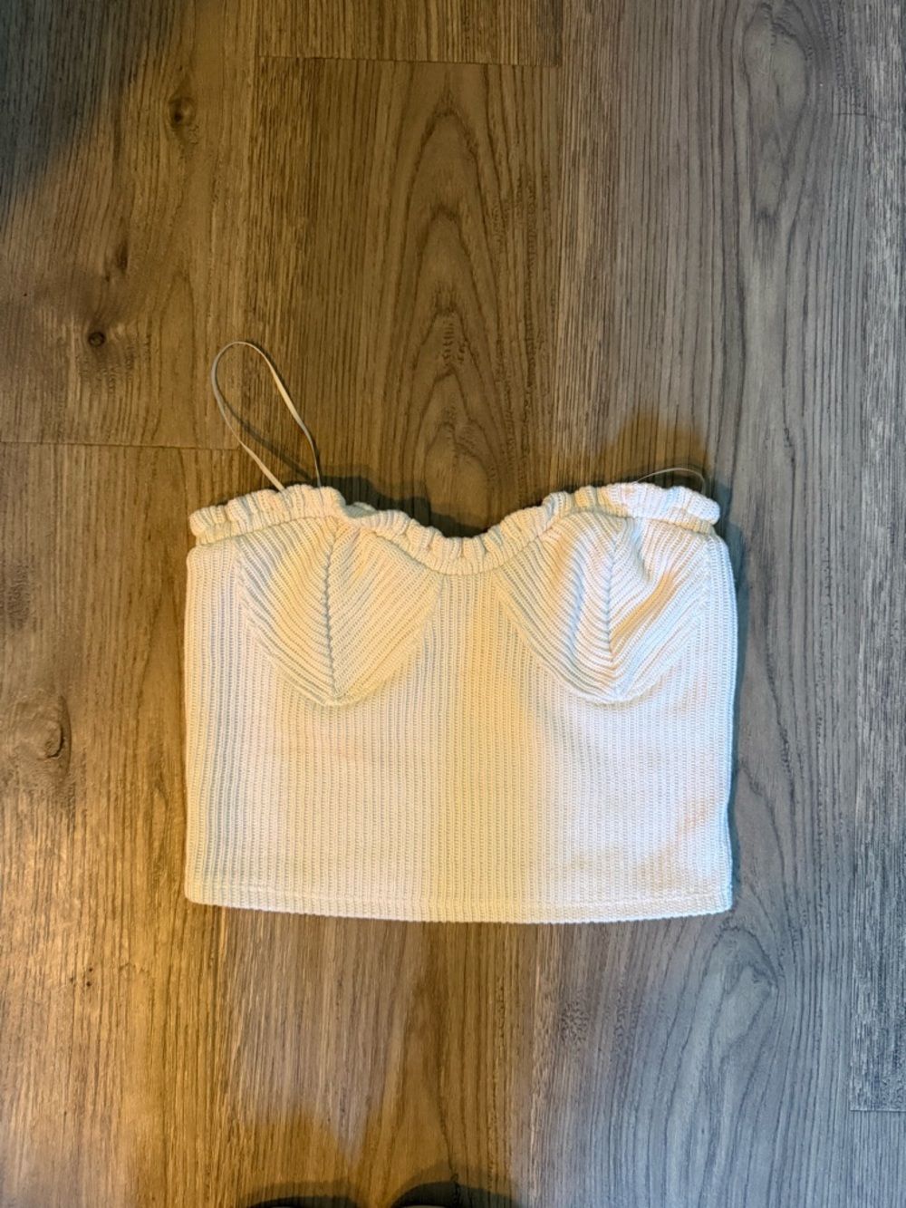 Ribbed Cream Strapless Sweetheart Crop Top